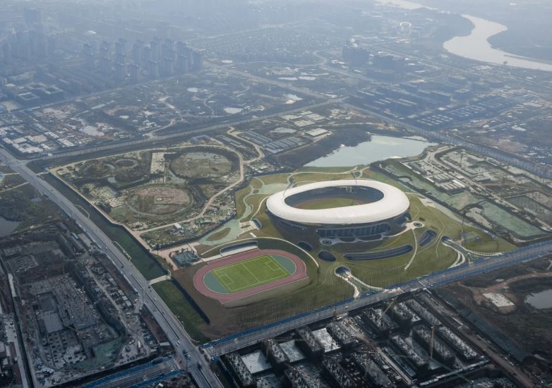 Aero-snimak stadiona i sportskog parka u izgradnji; Foto: CreatAR Images