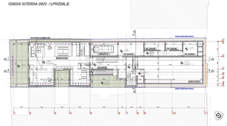 Osnova suterena (nivo -1)/prizemlje