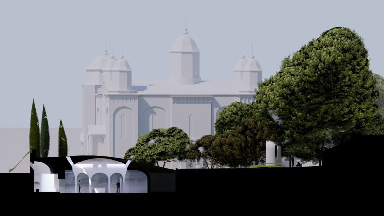 Spomen-kapela u porti Vaznesenjske crkve u Beogradu – konkursni rad studija Atelje Vladislav Lalicki; Vizuelizacija: Atelje Vladislav Lalicki