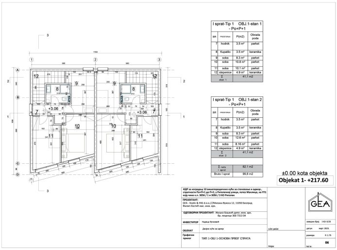 Tip 1, objekat 1 – osnova prvog sprata