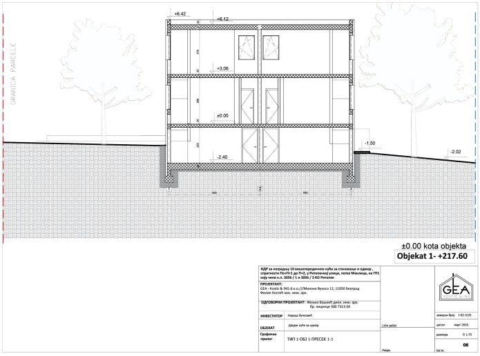 Tip 1, objekat 1 – presek 1-1