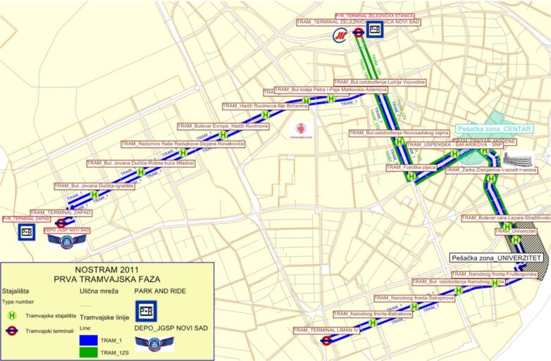 Prva tramvajska linija prema studiji koju je izvelo JP Urbanizam, Novi Sad